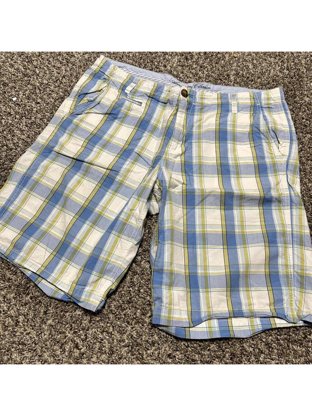 American Classic Y2K Plaid Blue Green Men’s Baggy Shorts Low Rise Shorts Sz 36